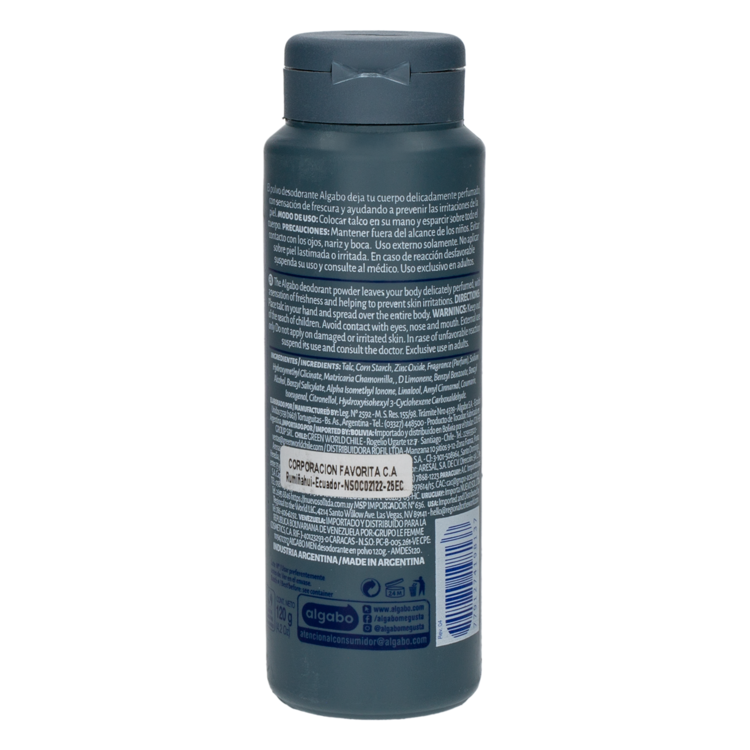 Desodorante En Polvo Corporal Hipoalergénico Men ALGABO 120 G