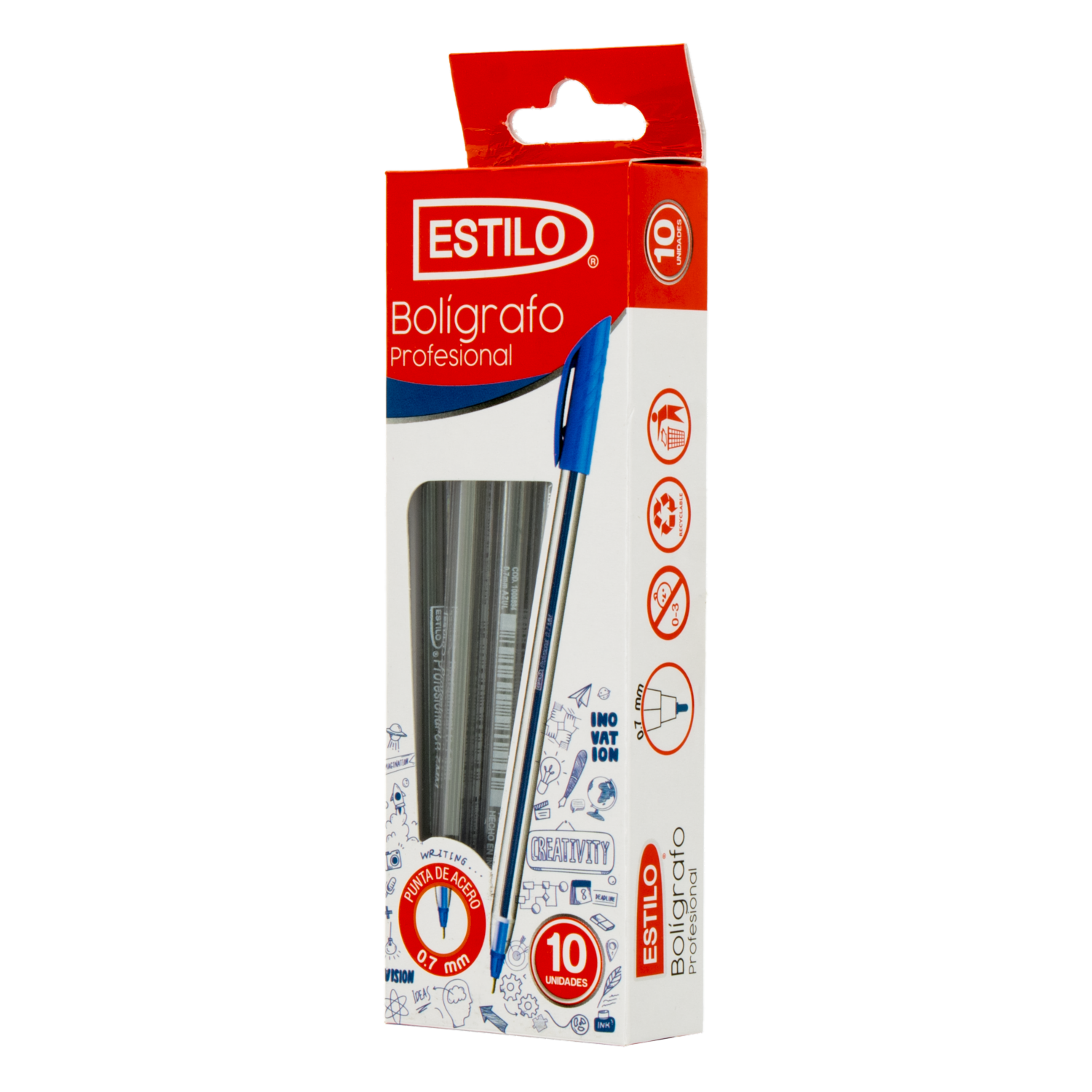 Boligrafo Punta Fina Color Azul 0.7 Mm ESTILO 10 Piezas