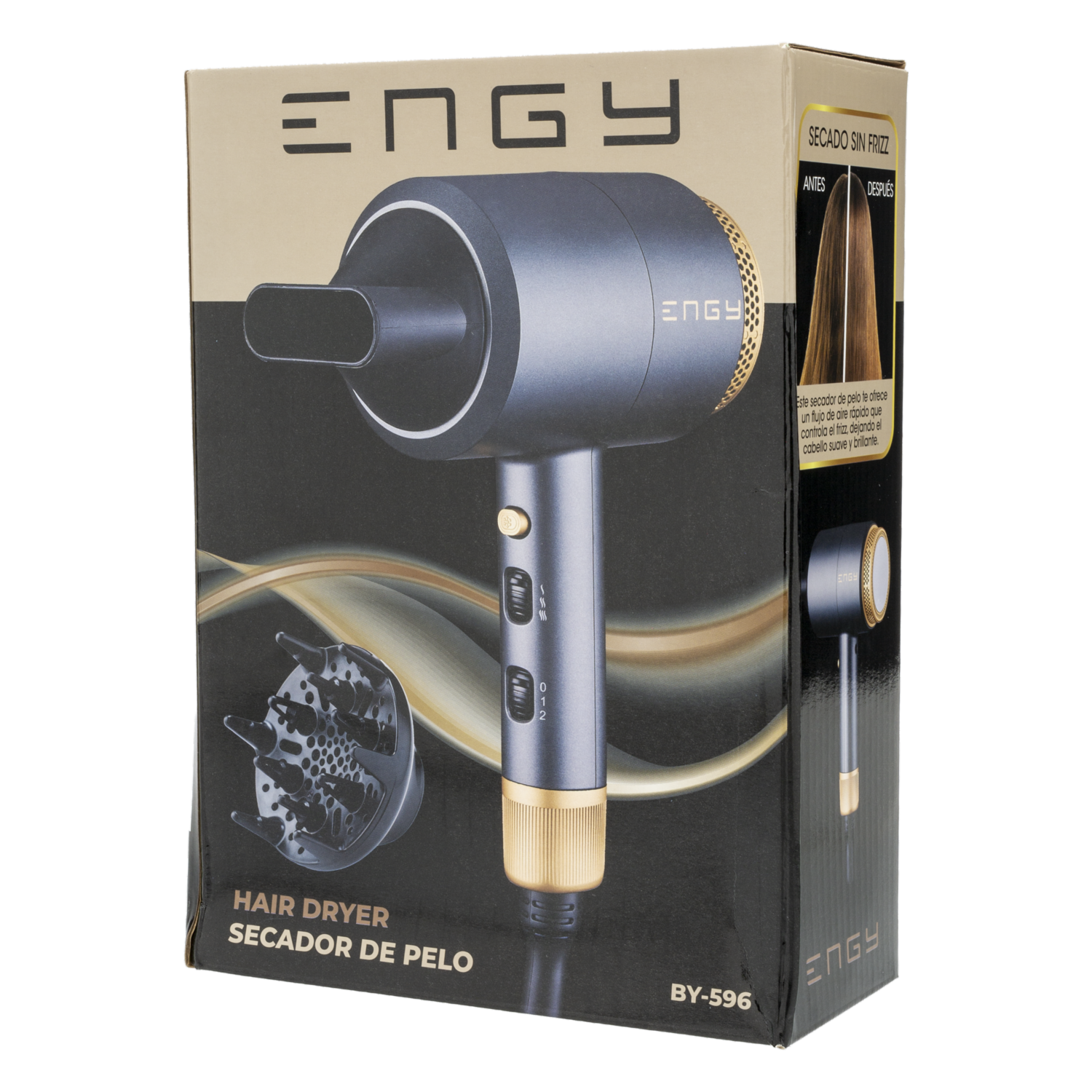 Secador De Cabello Negro Con Difusor 2.2 Vel ENGY 1400 Watts