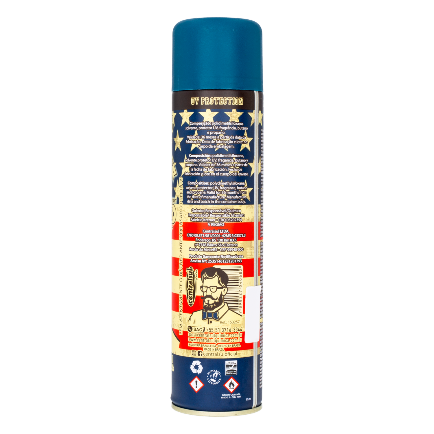 Silicona Perfumada Para Auto Con Protección UV América CENTRALSUL Aerosol 400 Ml