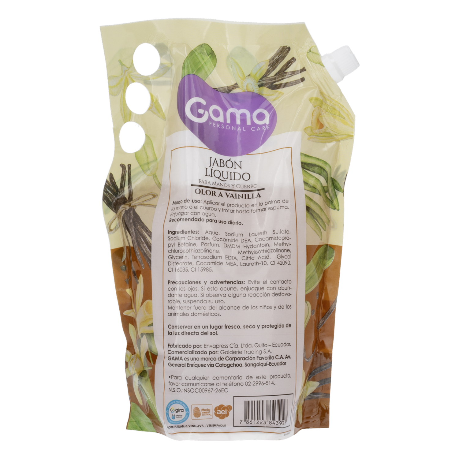 Jabón Líquido Para Manos Aroma Vainilla En Doypack GAMA 1000 Ml