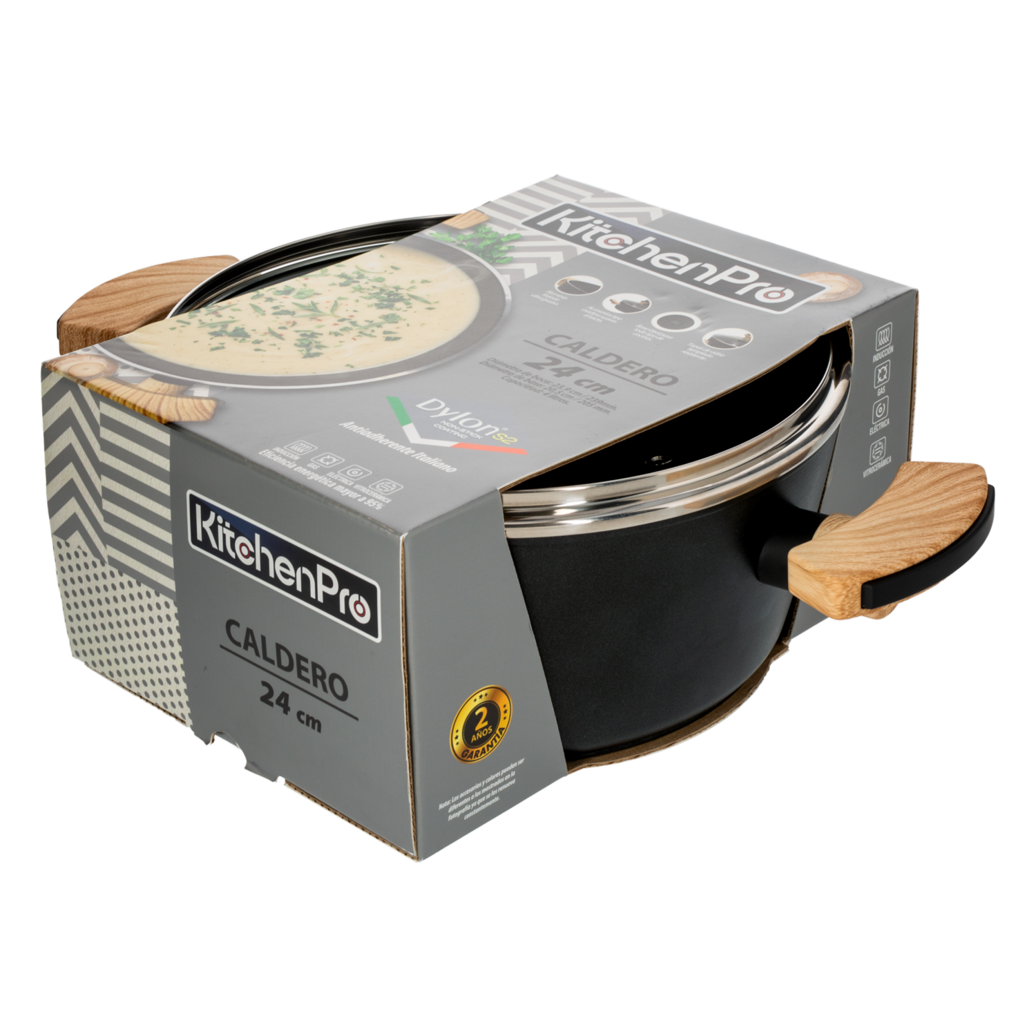 Olla De Inducción Negra Con Tapa KITCHENPRO 24 Cm
