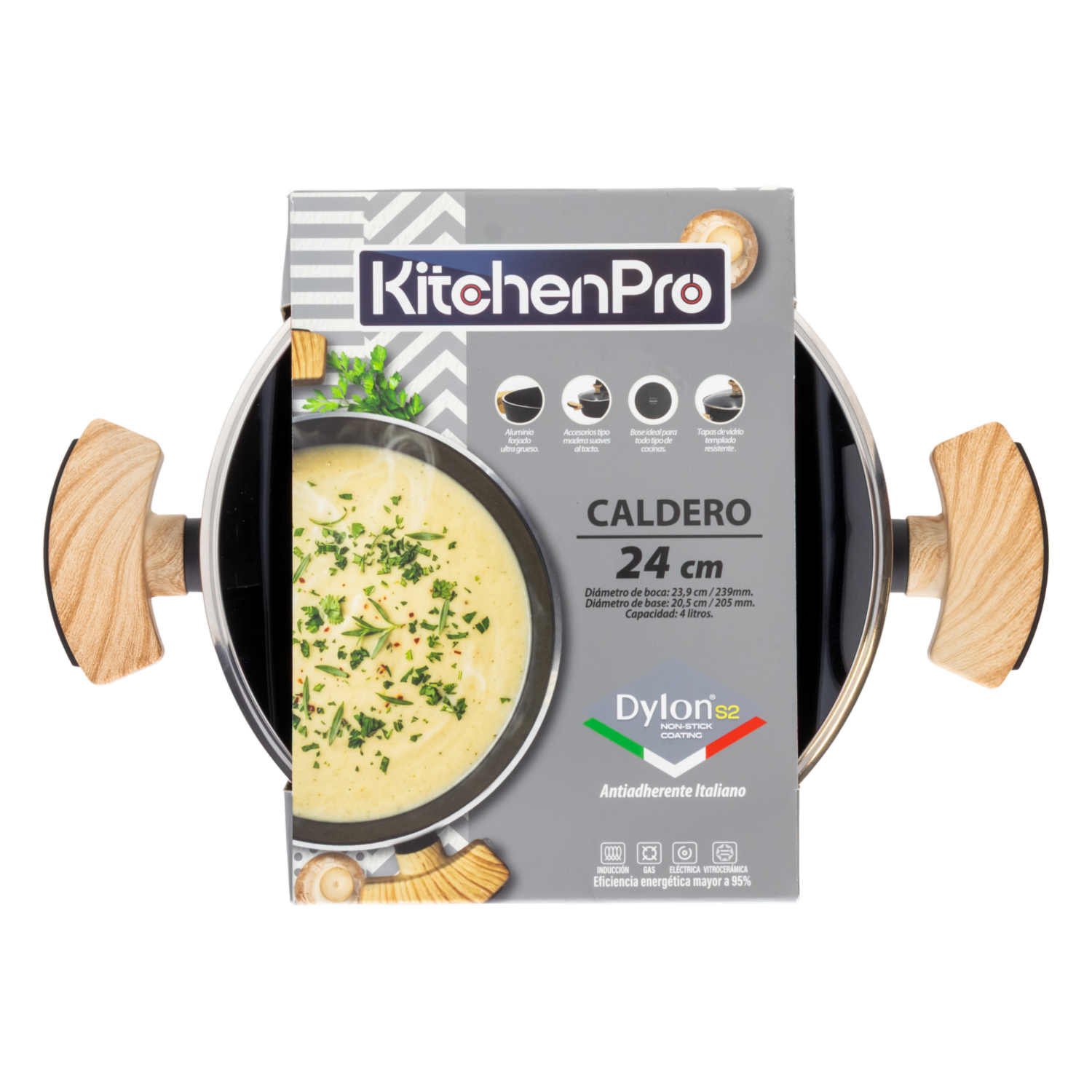 Olla De Inducción Negra Con Tapa KITCHENPRO 24 Cm