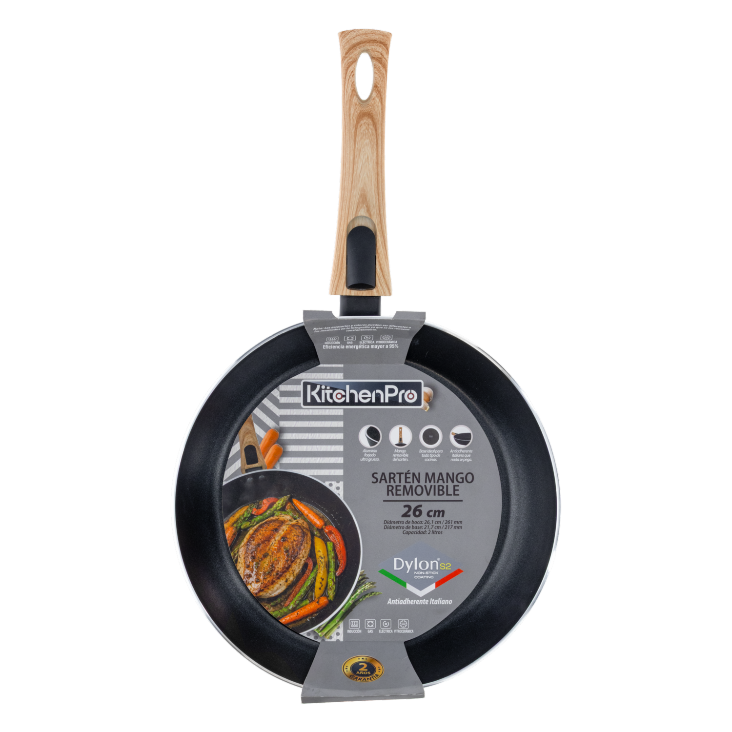 Sarten De Inducción Negro Mnago Removible KITCHENPRO 26 Cm