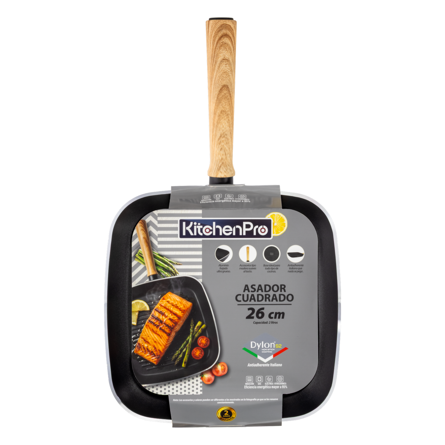 Sarten De Inducción Asador Cuadrado Gril KITCHENPRO 26 Cm