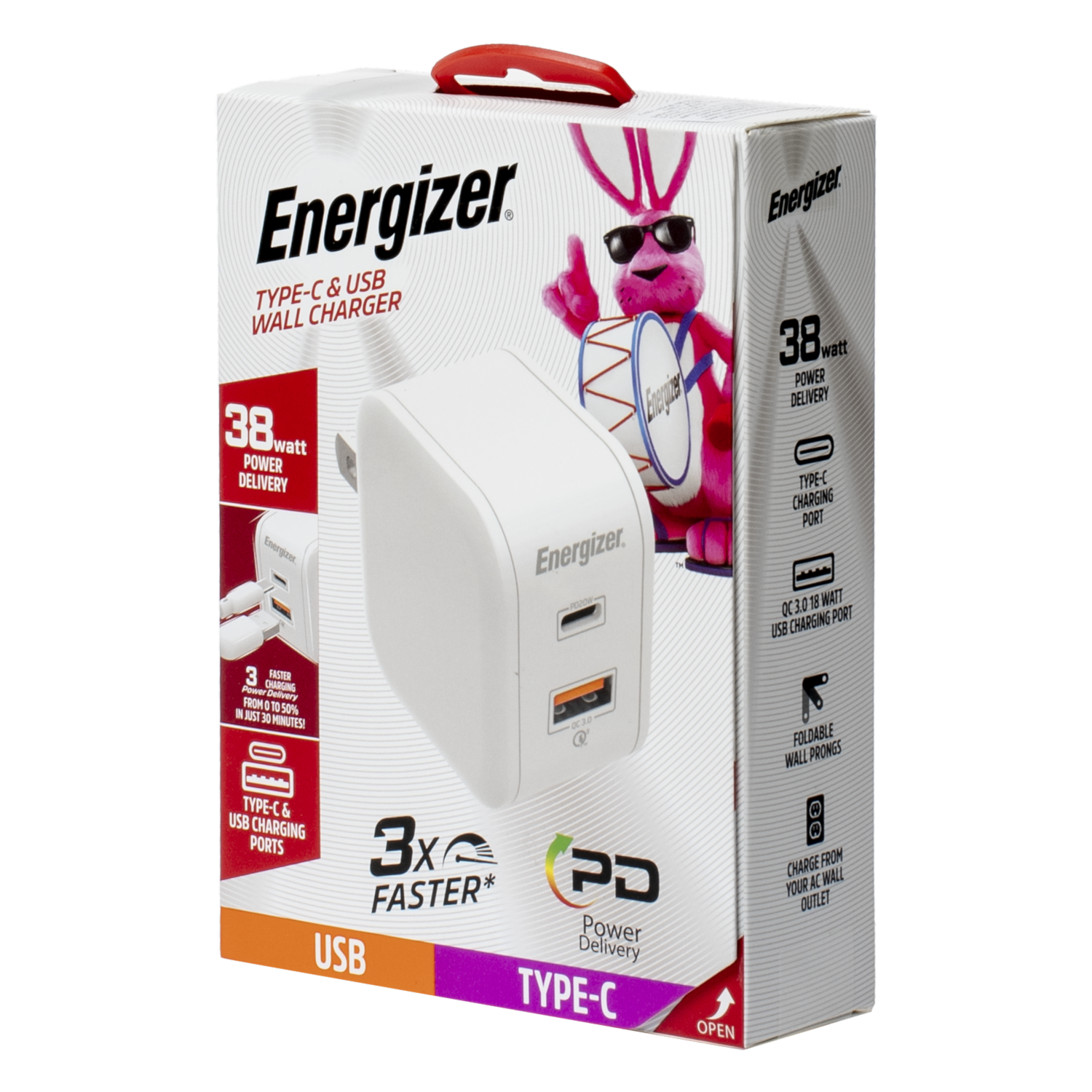 Cargador De Pared De Pared Power Delivery Tipo C Y QC 3.0 ENERGIZER 38 W