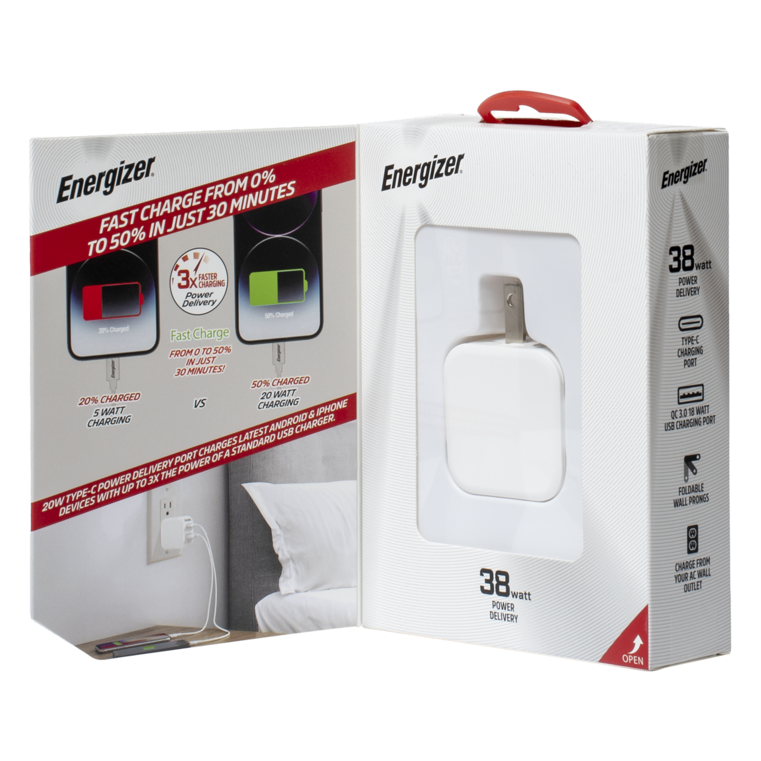 Cargador De Pared De Pared Power Delivery Tipo C Y QC 3.0 ENERGIZER 38 W