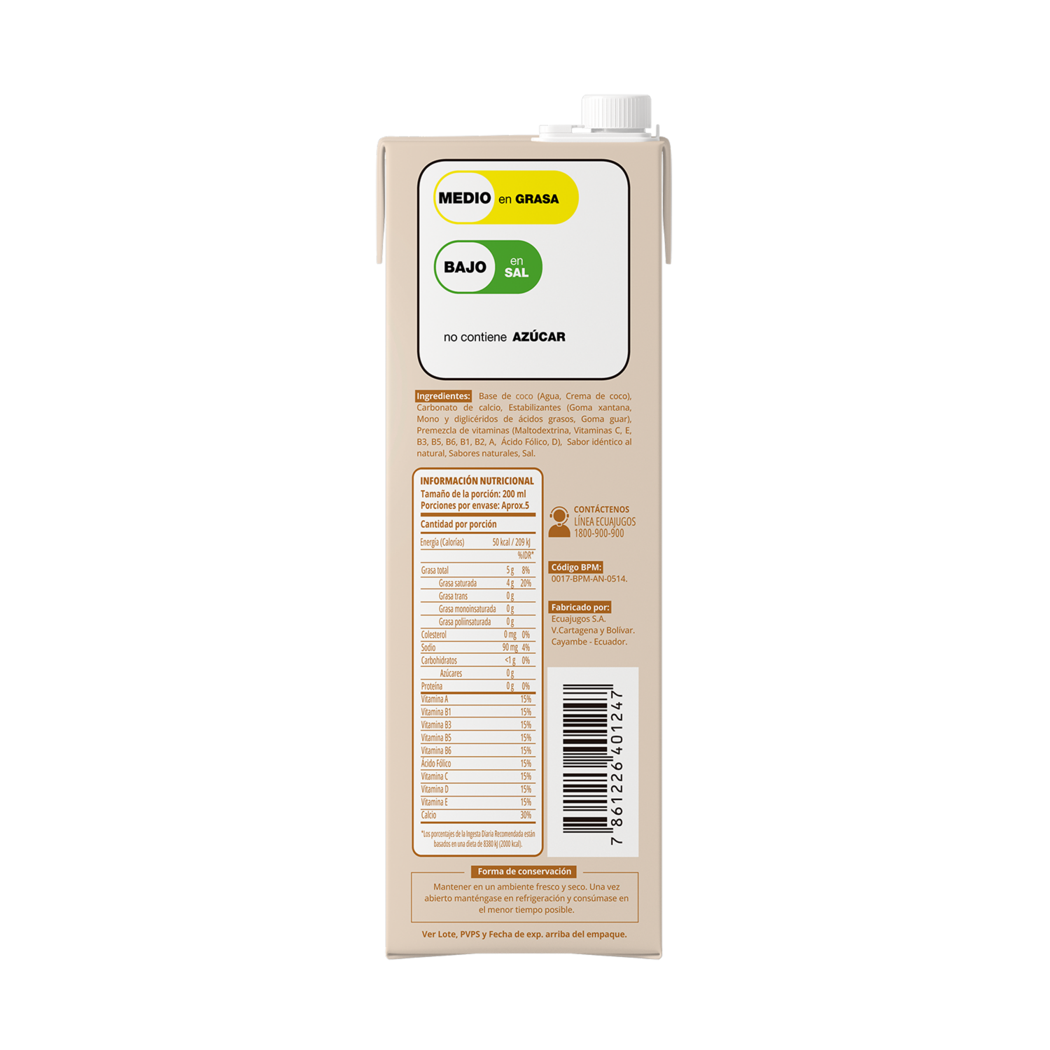 Bebida De Coco Con Calcio Y Vitaminas NATURA 946 Ml