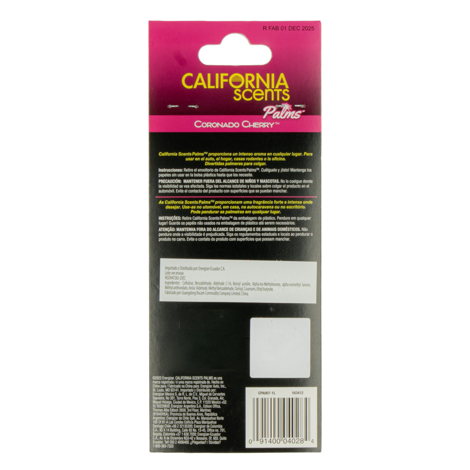 Ambientador Palms Coronado Cherry Para Auto ARMOR ALL 1 Unidad