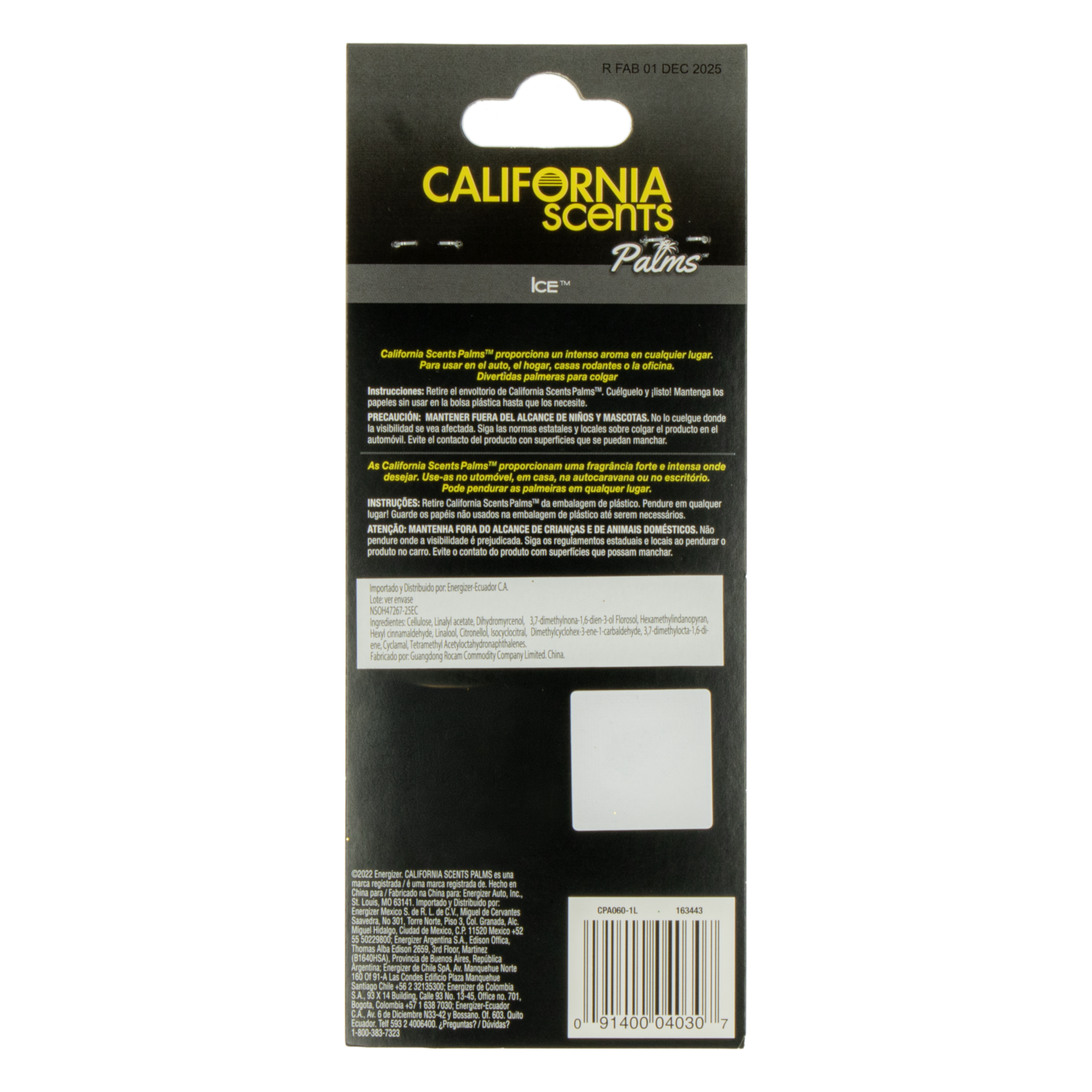 Ambientador Palms Ice Para Auto ARMOR ALL 1 Unidad