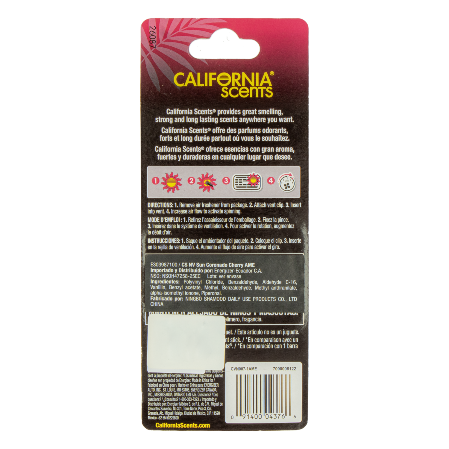 Ambientador Novelty Sun Coronado Cherry Para Auto ARMOR ALL 1 Unidad